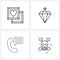 4 Universal Line Icon Pixel Perfect Symbols of Choco; communication; love; stone; receiver