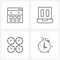 4 Universal Line Icons for Web and Mobile arrangement, business, computer, pause, sports