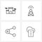 4 Universal Line Icons for Web and Mobile castle, share symbol, tower, tower, cloud