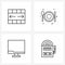 4 Universal Line Icons for Web and Mobile cells, devices, food, knife, monitor