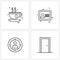 4 Universal Line Icons for Web and Mobile food, user, tea, user profile card, door