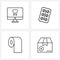 4 Universal Line Icons for Web and Mobile tooth, paper, monitor, medicine, roll