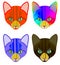 4 Versions of a colorful head of a cat