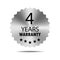 4 years warranty seal stamp, vector label. Hologram stickers labels with silver texture