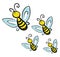 A 4 yellow flying honey bees, vector or color illustration