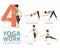4 Yoga poses for office syndrome when work from home in flat design. Beauty woman is doing exercise for strength on office chair.