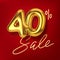 40 off discount promotion sale made of realistic 3d gold balloons. Number in the form of golden balloons. Template for