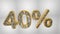 40% off discount promotion sale made of realistic gold helium text, 3D rendering