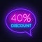 40 percent discount neon sign on brick wall background