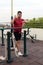 40-year-old Latino man exercises on the roof garden of his apartment building to prevent overweight, diabetes and hypertension