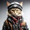 4000pixel,300DPI,size 13INC., Cartoon muticolor cat, in a hat and scarf, dressed in punk clothes