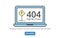 404 concept error line icon. Page not found error on blue laptop. Trendy line style vector illustration. Page is lost template