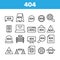 404 HTTP Error Message Vector Linear Icons Set