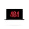 404 sign on laptop screen illustration. Error page or file not found concept. For web page, banner, social media, documents, cards