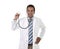 40s attractive male medicine doctor holding stethoscope wearing medical gown standing proud smiling happy