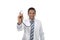 40s attractive male medicine doctor holding stethoscope wearing medical gown standing proud smiling happy