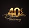 40th golden anniversary logo with swoosh and sparkle golden colored isolated on elegant background, vector design for greeting