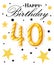 40th Happy Birthday logo. Beautiful greeting card poster with calligraphy Word gold fireworks. Hand drawn design elements. Handwri