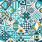 418_Lisbon geometric Azulejo tile vector pattern, Portuguese or Spanish retro old tiles mosaic