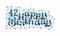 42nd Happy Birthday lettering, 42 years Birthday beautiful typography design with blue and black dots, lines, and leaves