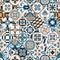 446_Lisbon geometric Azulejo tile vector pattern, Portuguese or Spanish retro old tiles mosaic