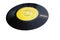 45 rpm single record with yellow label. Isolated on white background.