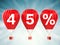 45% sale sign on red hot air balloons