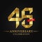 45th anniversary years celebration logotype. Logo ribbon gold number and red ribbon on black background.