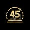 45th year anniversary golden emblem. Vector icon.