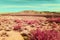 470nm infrared desert countryside, red plants and light blue sky