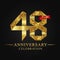 48th anniversary years celebration logotype. Logo ribbon gold number and red ribbon on black background.