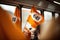 49 euro ticket in Germany, orange advertisement flags with forty nine euro offer inside local train, AI generative
