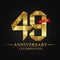 49th anniversary years celebration logotype. Logo ribbon gold number and red ribbon on black background.