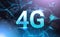 4g Internet Connection Speed Sign Over Futuristic Low Poly Mesh Wireframe On Blue Background