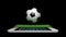 4K 3D Animation soccer football field with spinning soccer ball with alpha matte for football mobile phone application concept