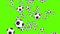 4K 3D Beautiful Soccer Flying Balls Slow Motion on Green Screen. Football 3d Animations.