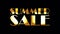 4K 3D SUMMER SALE golden word title. 3D Illustration of isolated word isolated using QuickTime Alpha Channel ProRes 4444.