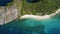 4K Aerial circle fly over tropical beach on Dilumacad or Helicopter island. El Nido, Palawan Philippines. Blue lagoon