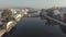 4k aerial footage of bridges spanning a water channel of the city of Udaipur, India.