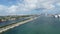 4K aerial footage of the Dodge Island with cruise ships near downtown Miami, Florida, United States