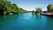 4K Aerial footage of Rhone river in Geneva city in Switzerland -UHD
