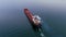 4K aerial footage of a self discharging bulk carrier ship sailing the St Lawrence River