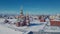 4K Aerial Footage View to the Blessed Virgin Mary Church on the Republic Square from the Bruges Embankment