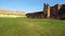 4K aerial Ruins of the old castle on a sunny day