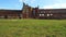 4K aerial Ruins of the old castle on a sunny day