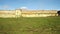 4K aerial Ruins of the old castle on a sunny day