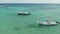 4k Aerial Still View of Boats and Flying Birds in Caribbean Water - Near Cancun