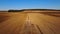 4K. Aerial view of agriculture process: tractors are plows and makes seeding, sowing agricultural crops at field