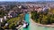 4K Aerial view of Annecy lake waterfront low tide level due to the drought - France