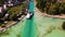 4K Aerial view of Annecy lake waterfront low tide level due to the drought - France